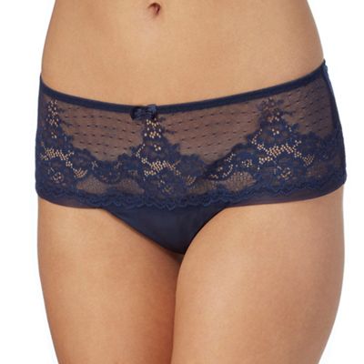 Navy floral lace thong